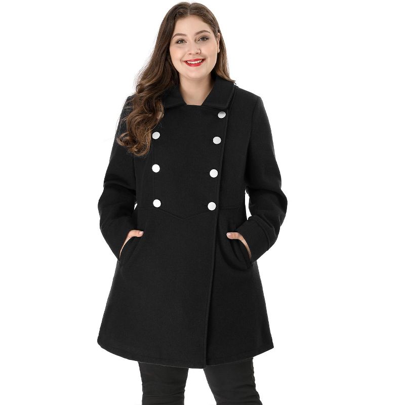 Agnes Orinda Women's Plus Size Winter Fashion Double Breasted Warm Lapel Pockets Overcoats, 3 of 8