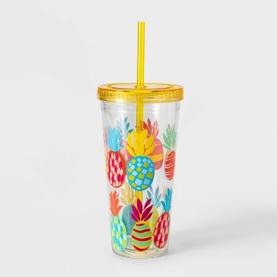 23oz Plastic Pineapple Printed Tumbler with Straw - Sun Squad™