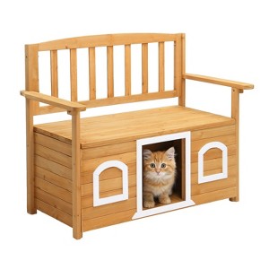 Karl Home | Wooden Outdoor Storage Bench with Built-in Dog House - 1 of 4