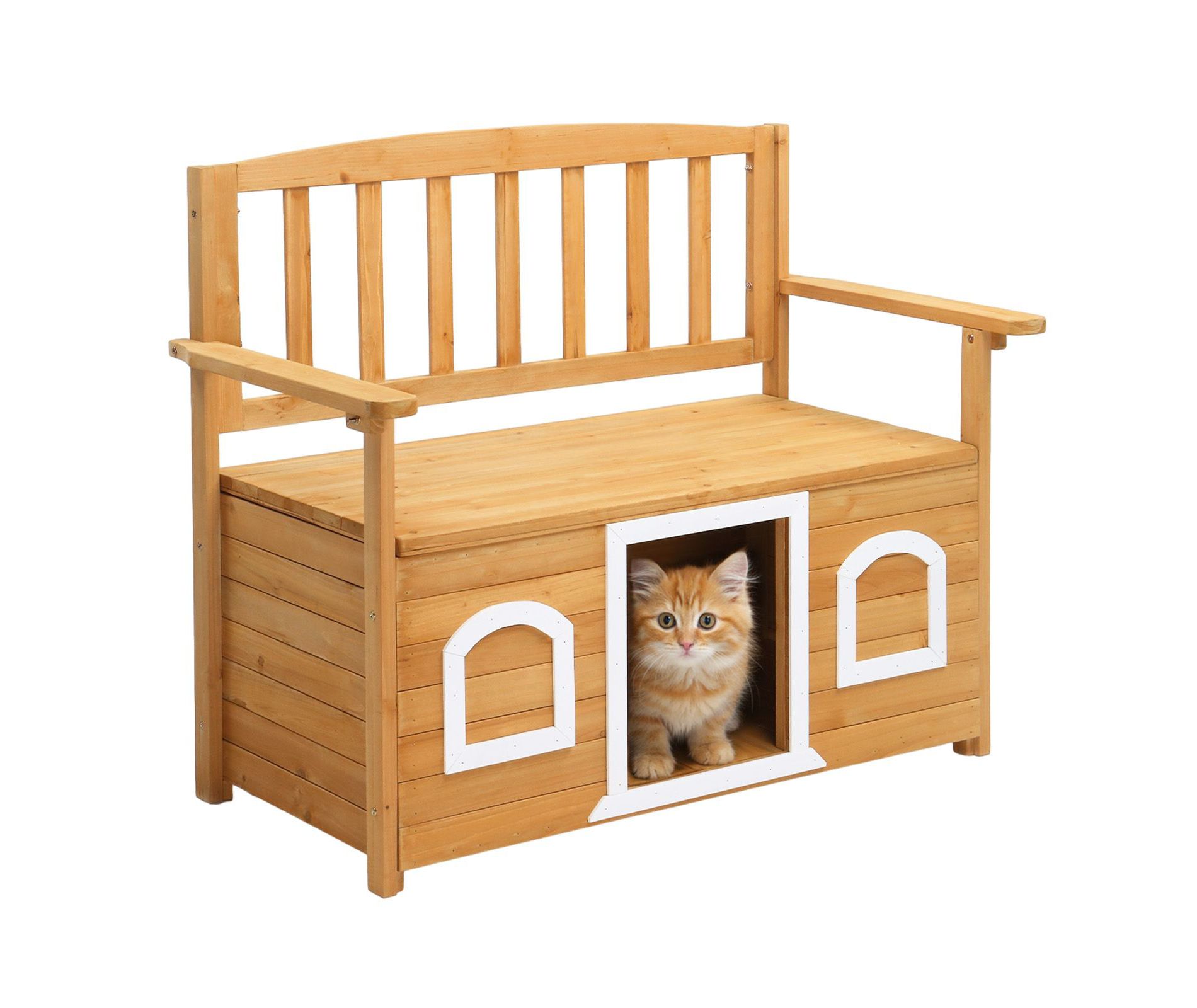 Karl Home | Wooden Outdoor Storage Bench with Built-in Dog House