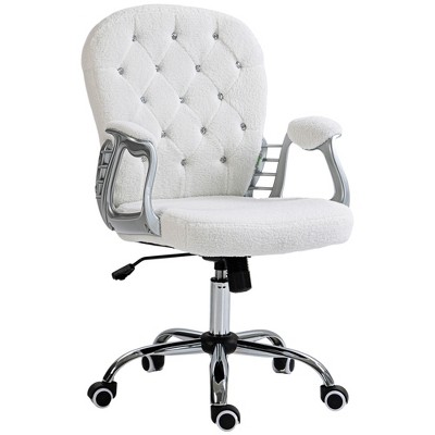 Vinsetto Vanity Teddy Fleece Mid Back Office Chair Swivel Tufted Backrest Task Chair with Padded Armrests, Adjustable Height, Rolling Wheels, White