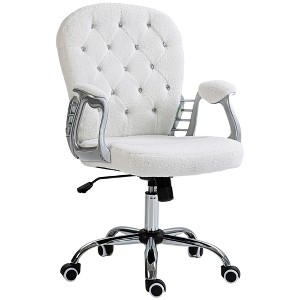 Vinsetto Vanity Teddy Fleece Mid Back Office Chair Swivel Tufted Backrest Task Chair with Padded Armrests, Adjustable Height, Rolling Wheels, White - 1 of 4