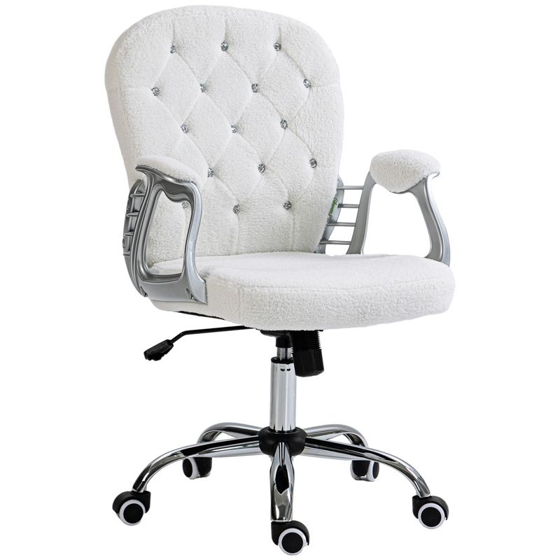 Vinsetto Vanity Teddy Fleece Mid Back Office Chair Swivel Tufted Backrest Task Chair with Padded Armrests, Adjustable Height, Rolling Wheels, White, 1 of 7