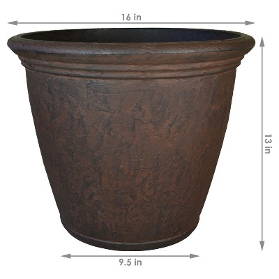 Anjelica Rustic 17" Resin Planter with Ornamental Vines - Indoor/Outdoor