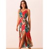 Seta T Women's Floral Boho V-neck Sleeveless Split Hem Tie Waist Maxi Dress - 2 of 4