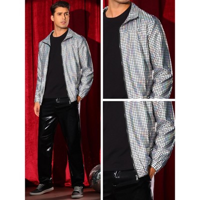 INSPIRE CHIC Holographic Jacket for Men's Metallic Long Sleeve Stand Collar Party Disco Shiny Jackets Silver Small — фото 5