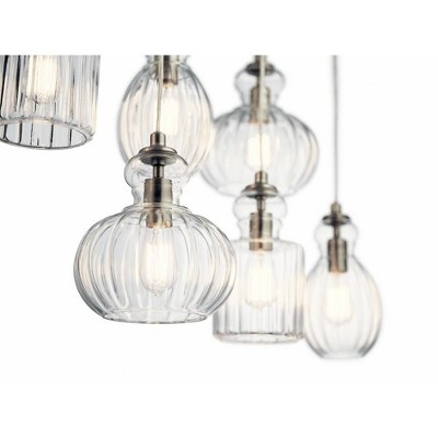 Brushed Nickel 6-Light Linear Chandelier with Clear Glass Shades