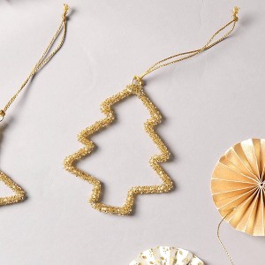 NAYSAYE Party Decoration Beaded Golden Tree Ornament for Holiday Home Decorations, Gold, 3.5"*0.25"*4" - 1 of 4