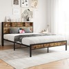 Queen Metal Bed Frame: Storage Headboard, Charging Station, Bookcase, No Box Spring, Easy Assembly, Black - 2 of 4
