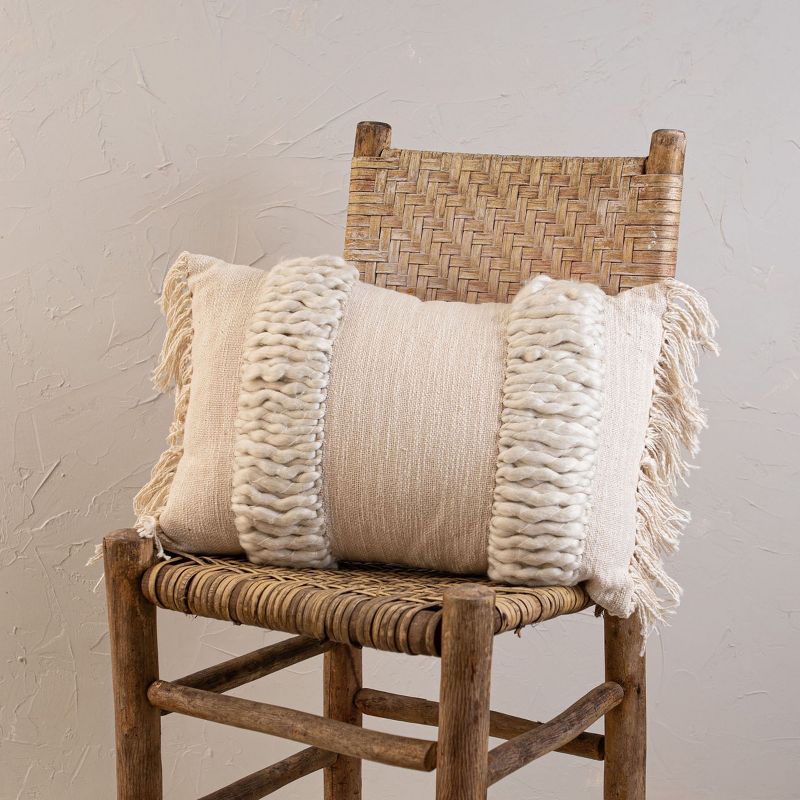 Textured Yarn White 14X22 Hand Woven Filled Pillow - Foreside Home & Garden, 2 of 6