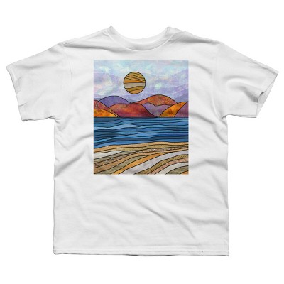 Boy's Design By Humans Beach Landscape Stain Glass By Maryedenoa T-Shirt