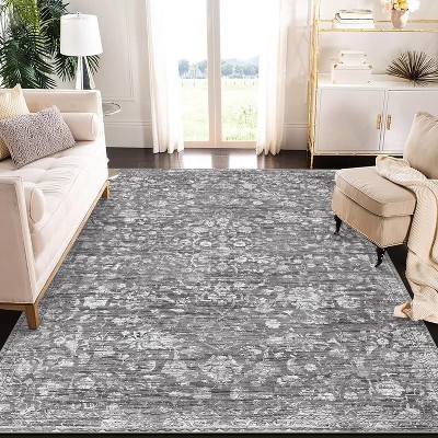 Washable Area Rug, Non-Slip Retro Floral Vintage Carpet, Non-Shedding Thin Low Pile Floor Rug for Kitchen, Dining Room, Bedroom