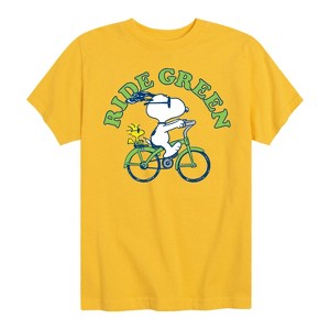 Boys' - Peanuts - Ride Green Short Sleeve Graphic T-Shirt - 1 of 4