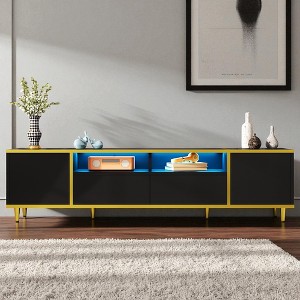 70.9" Modern TV Stand with LED Lights for TVs up to 80", Entertainment Center with 2 Cabinets, 2 Drawers & Shelves, Media Console with Metal Legs - 1 of 4