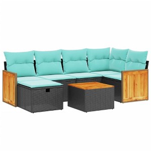 vidaXL 7 Piece Patio Sofa Set with Cushions Black Poly Rattan - 1 of 4