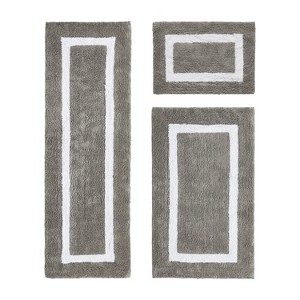 Hotel Bath Rug 100% Premium Cotton Tufted Weave Two Tone Reversible 3 Piece Bathroom Rug Set, Super Soft & Water Absorbent, Machine Washable Bathmat - 1 of 4