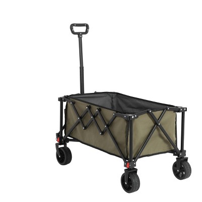 Folding Wagon Cart With All Terrain Wheels, Heavy Duty Garden Carts With Adjustable Handle,Outdoor Utility Wagon For Camping-Cuddlewood