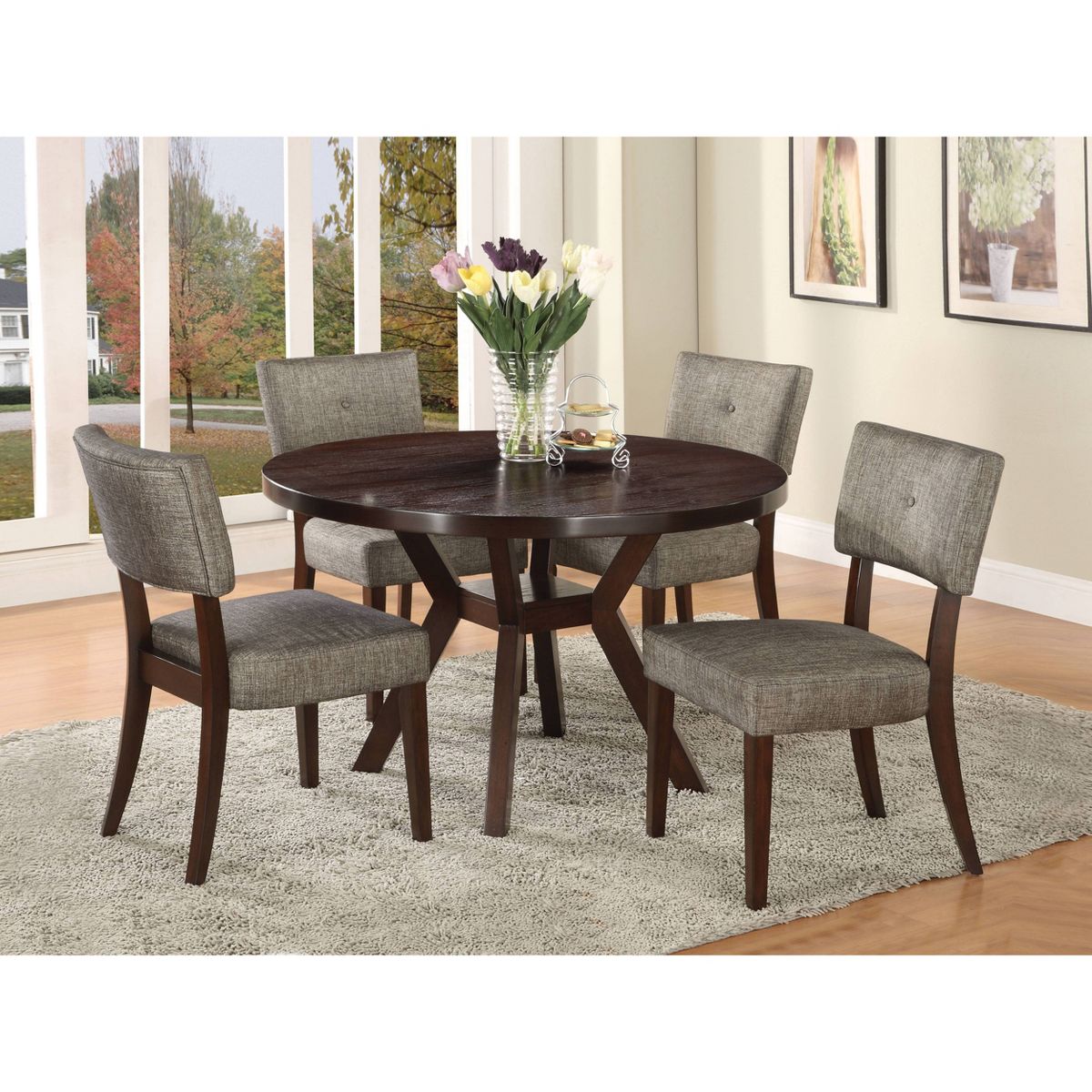 Drake Dining Table Wood/Espresso - Acme Furniture: Flared Legs, Lower Shelf, Seats 4 - thumbnail 3