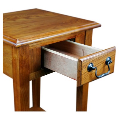 Medium Oak Rectangular Wood Side Table with Storage