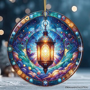 Illustrious Lantern Stained Glass Style Ceramic Ornament, Christmas Gift and Decor| OrnamentallyYou - 1 of 4