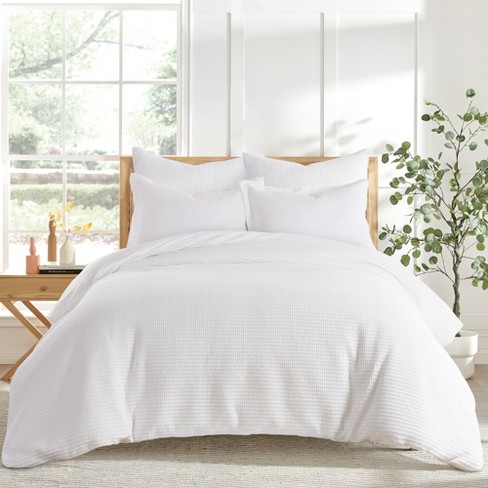 Levtex Home Mills Waffle Bright White Duvet Set - Cotton Queen / White