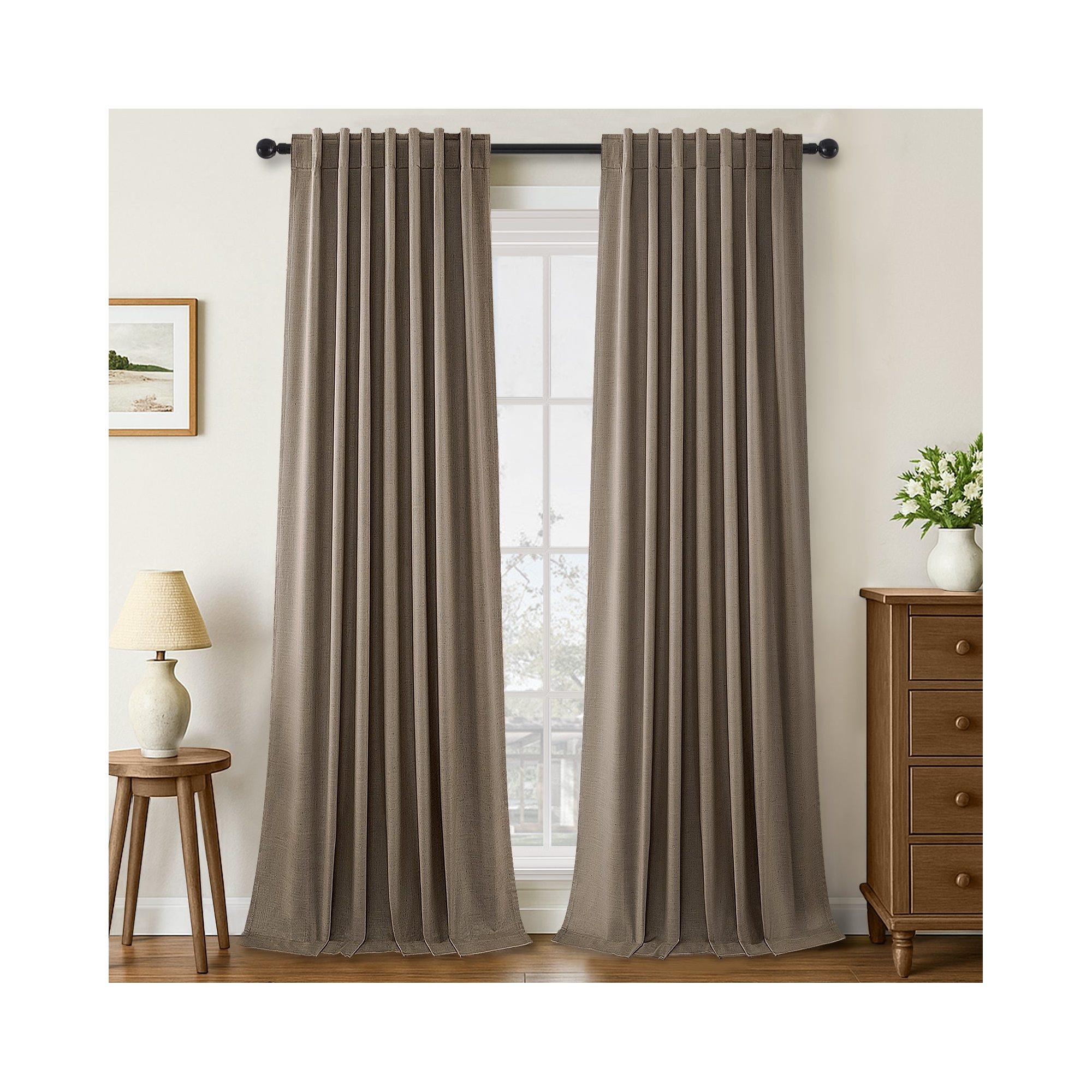Dark Flax 100% Blackout Curtains & Drapes 96 Inch Length 2 Panels Set