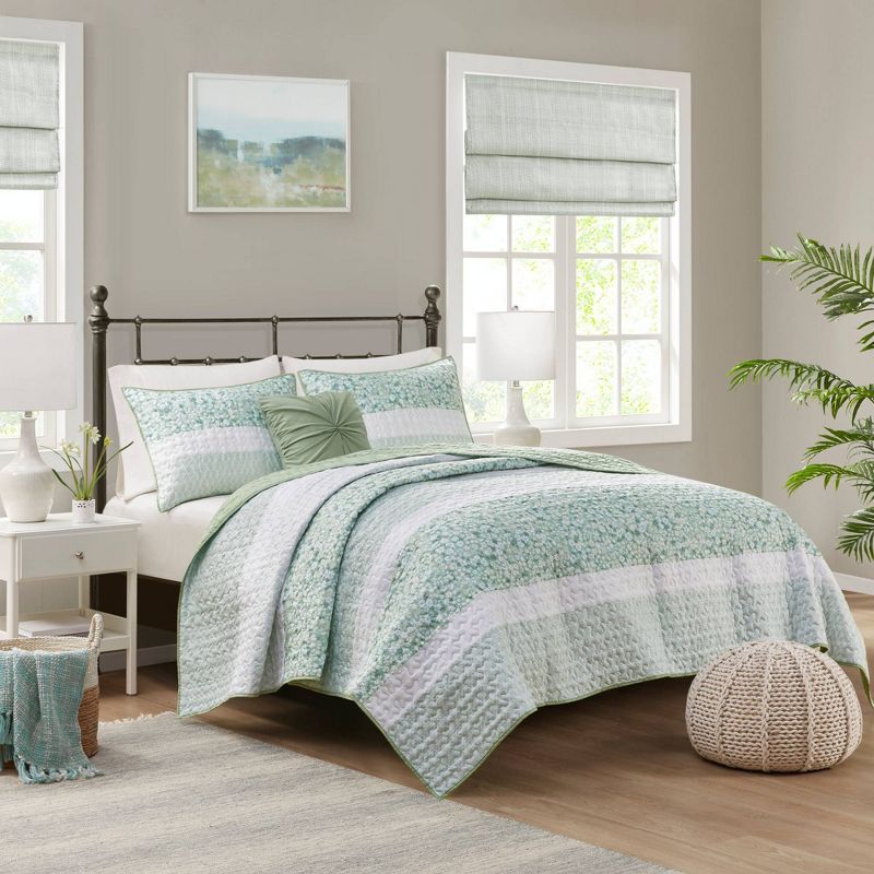 Madison Park 4pc Tulia Seersucker Quilt Bedding Set with Throw Pillows Green, 3 of 13