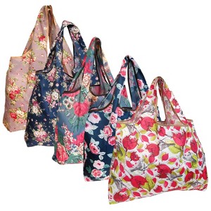 Wrapables Large Foldable Tote Nylon Reusable Grocery Bags, 5 Pack - 1 of 4