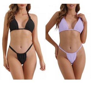 INSPIRE CHIC Women's Push-Up Halter Double Tie Back Triangle Bottoms Swimwear Bathing Bikini Suits 2 Sets - 1 of 4