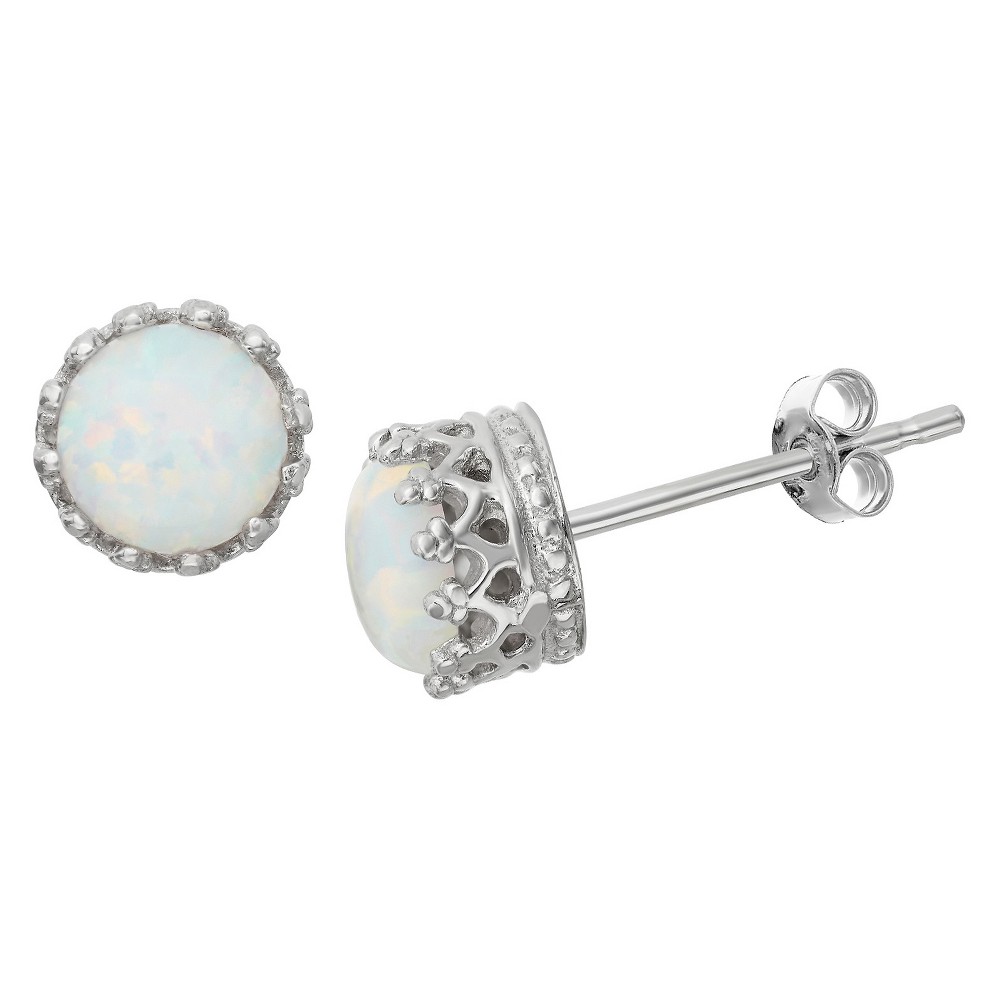 Photos - Earrings 6mm Round-cut Opal Crown Stud  in Sterling Silver