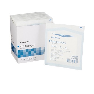 Photo 1 of McKesson Split Sponges, 6-Ply Sterile, 4 in x 4 in, 2 per Pack, 25 Packs, 50 Total