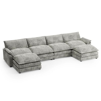 LACOO 154 in. Chenille U-Shaped Modular Sectional Sofa with Tow Ottomans
