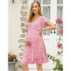Womens Maternity Dress Ruffled Shirred Dress Floral Sundress with Flutter Cap Sleeve V Neck Flowy Midi Dress Flowy Gathered Hem Dress - 3 of 4
