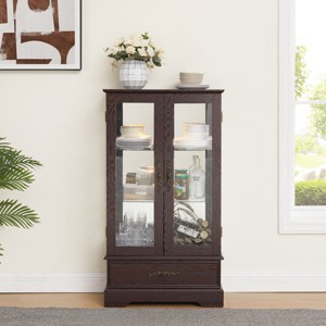 Lighted Glass Display Curio Cabinet with Adjustable Shelves,2-Door 1-Drawer,Mirrored Back for Living Room Storage-Baofuwish - 1 of 4