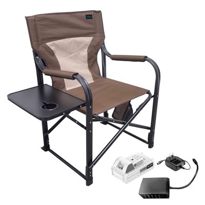 Bliss Hammocks 24 Volt Heated Directors Seat, 21 Inch Wide Outdoor Camping Chair, 3 Temperature Settings with 2.0 Ah Battery and Charger, Brown
