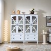 71" Tall Bookcase Set of 2 with Glass Doors, Farmhouse 3Tier Book Shelf with 2 Drawer, Arc Wood Bookshelf with Storage Cabinet - 2 of 4