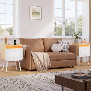 Pinmoco Set of 2 LED Nightstands, Tall Bedside Tables with 2 Drawers & Charging Station - 1 of 4
