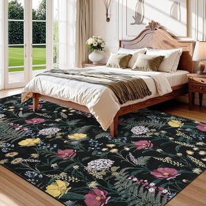 Washable Farmhouse Rug - Floral Print Stain-Resistant Low Pile Carpet, Throw Rug for Living Room, Bedroom, Dining Room Office - 1 of 4