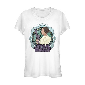 Juniors Womens Star Wars Ornate Princess Leia Glass T-Shirt - 1 of 3
