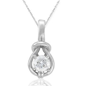 Pompeii3 1/3ct Real Diamond Solitaire Everlong Knot Round Pendant 14K White Gold Karat - 1 of 2