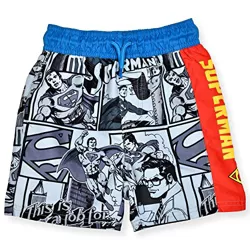 Warner Bros Boy's Superman Print Quick Dry Swim Shorts, Blue, Size 3T