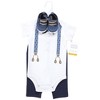 Hudson Baby Infant Boy Cotton Bodysuit, Pant and Shoe Set, Blue Anchor Suspender - 2 of 4