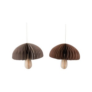 Storied Home Paper Folding Honeycomb Mushroom Ornament with Gold Glitter Edge, Brown and Cream, Set of 2 - 1 of 1