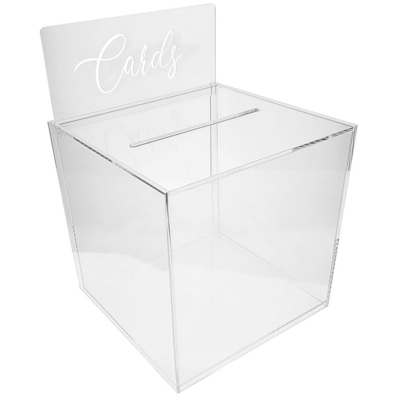 OnDisplay 10" Luxe Acrylic Clear Wedding Card Money Box w/Hinged Lid and Removable Sign, 5 of 7
