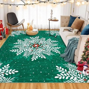 TackView Christmas Snowflake Area Rug Rug Washable Non Slip,Christmas Rugs for Living Room, Low Pile Throw Rug Carpet - 1 of 4