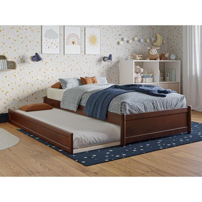 AFI Furnishings Twin Panel Platform Bed with Twin Trundle in Walnut