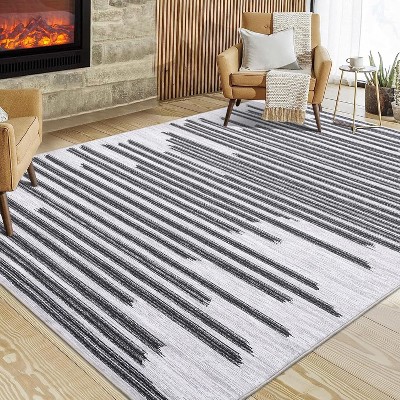 Washable Geometric Area Rug - Non-Slip Modern Abstract Carpet for Living Room, Bedroom, Dining - Farmhouse Style
