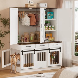 PAKASEPT 71" Tall Dog Crate Furniture, Indoor Dog Kennel with Wardrobe Closet, 46.5" W Dog Cage for Large/Medium Dogs, Wood Dog Crates with 3 Drawers - 1 of 4