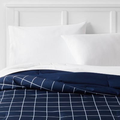 Twin/Twin Extra Long Reversible Microfiber Grid Comforter Navy - Room Essentials™