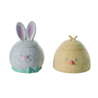 Transpac Ceramic Figurine Easter Bunny & Peep Container with Lid Home Decorations Easter